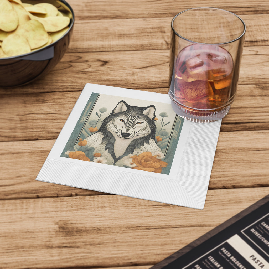 Orange-Eyed Wolf Floral Napkins