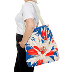 Red White & Blue Flowers Tote Bag with Cotton Handles For Everyday Use, 3 Sizes