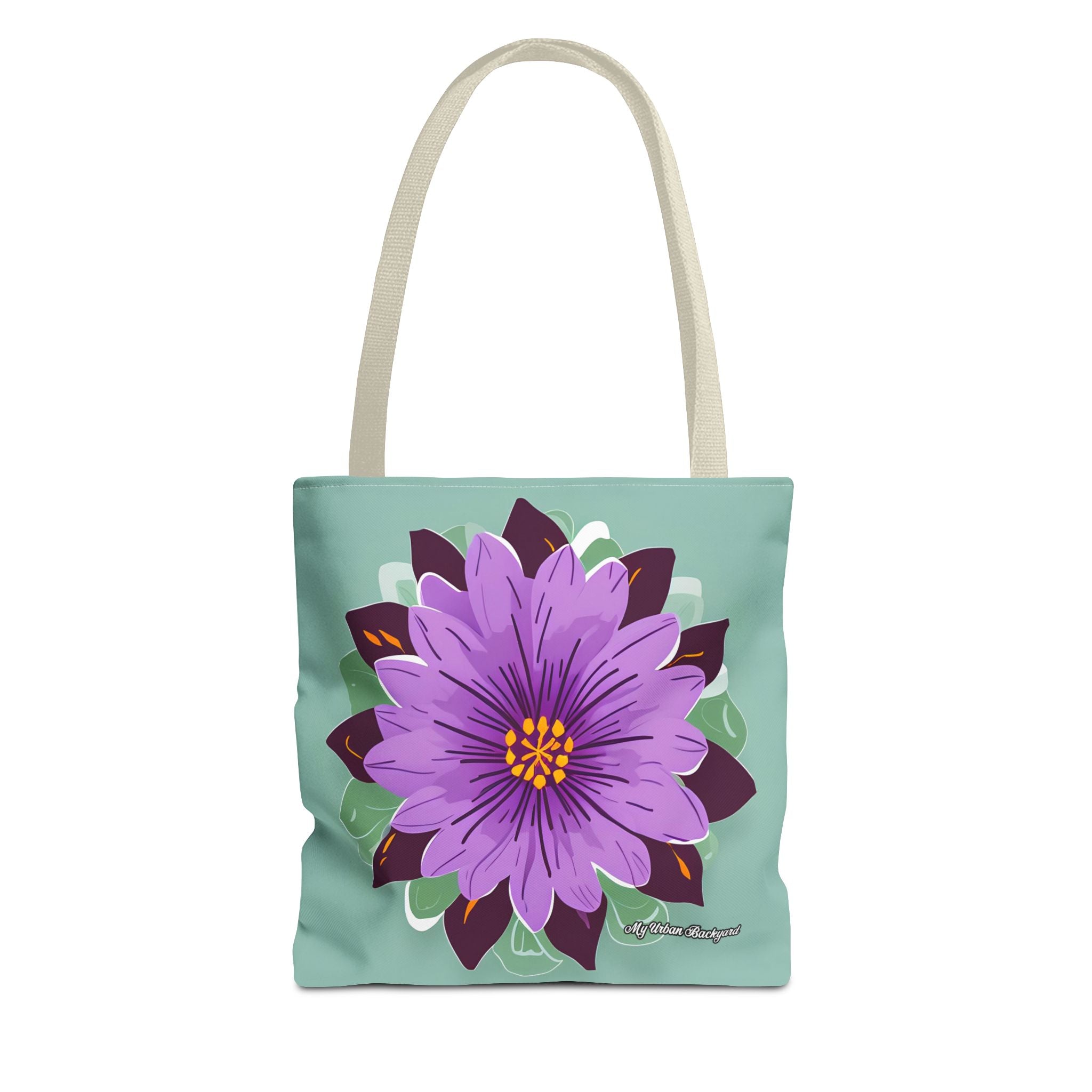 Purple Flower Tote Bag with Cotton Handles For Everyday Use, 3 Sizes
