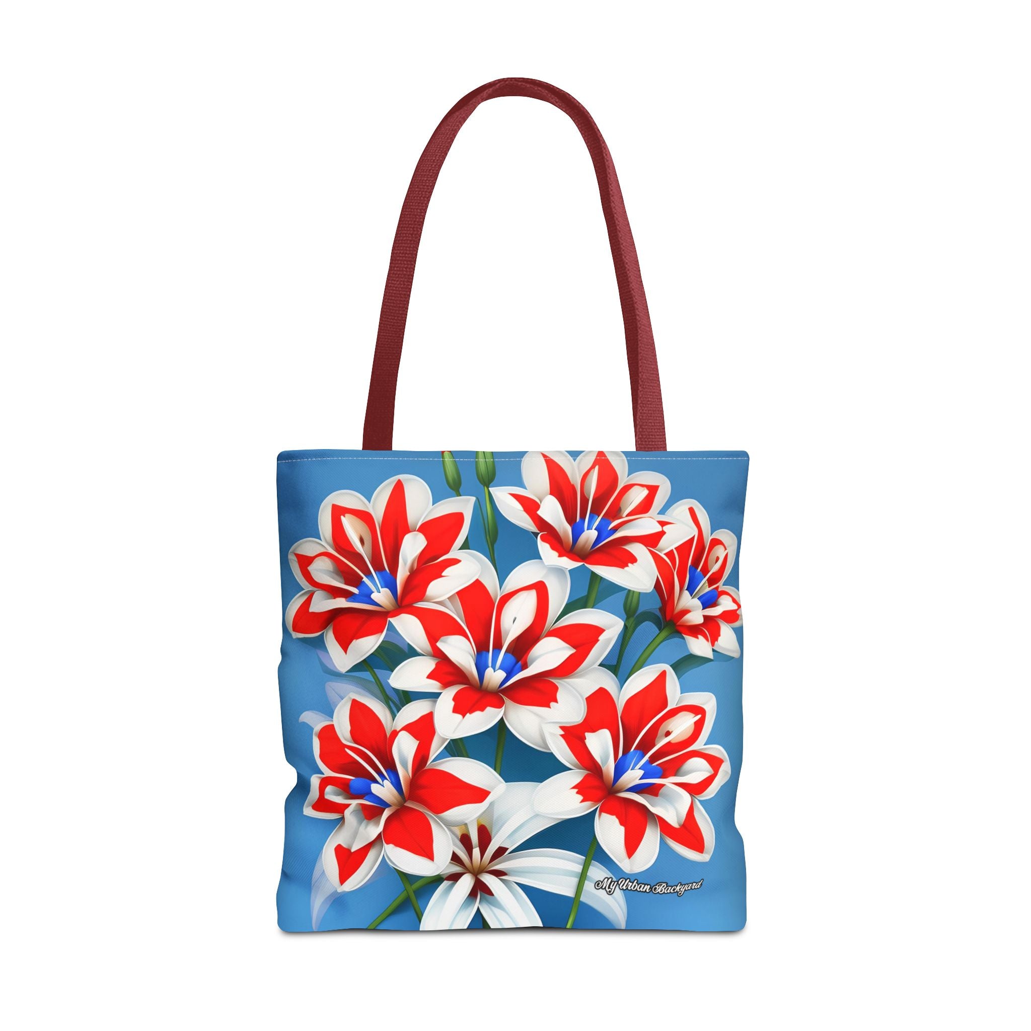 Bouquet of Red White and Blue Flowers Tote Bag with Cotton Handles For Everyday Use, 3 Sizes
