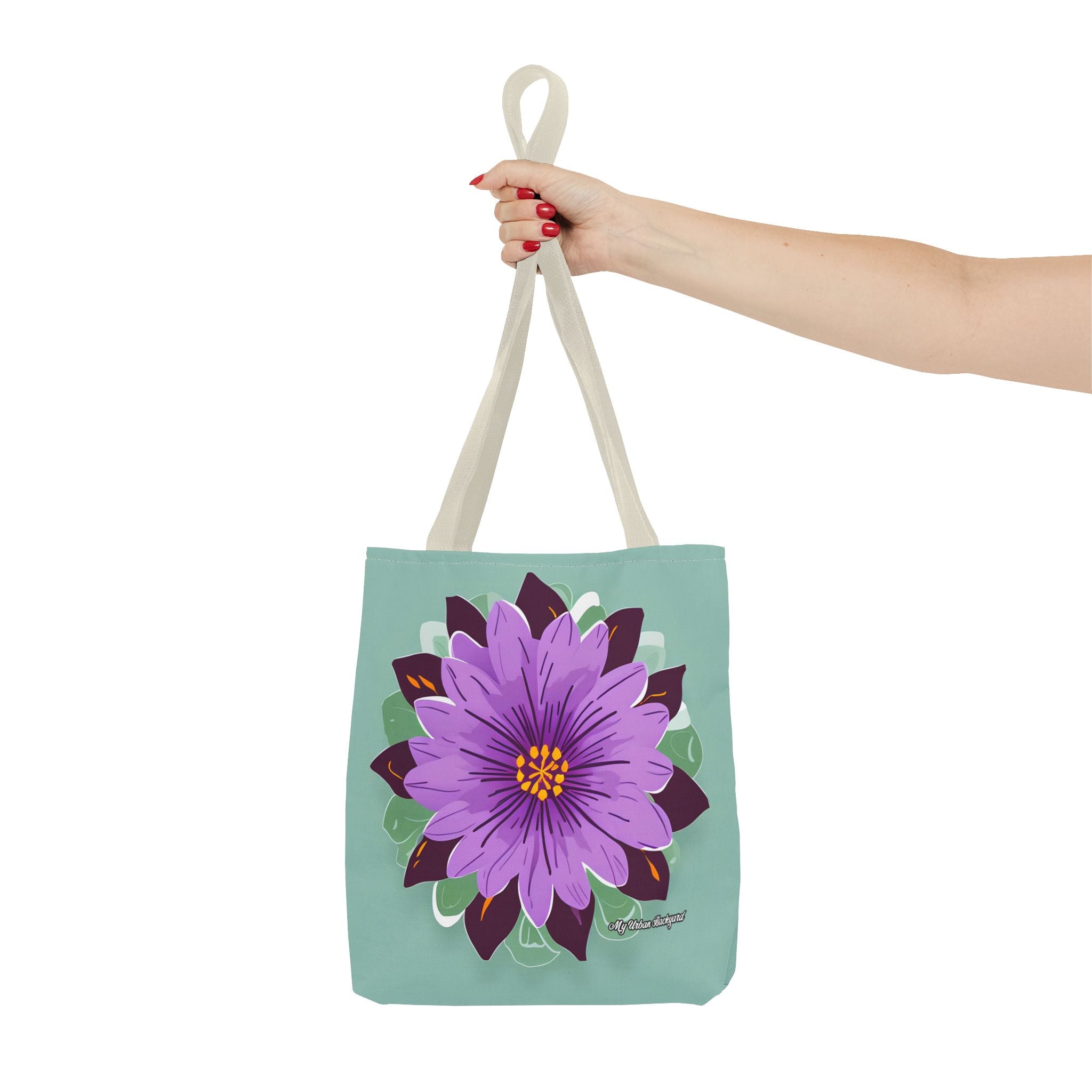 Purple Flower Tote Bag with Cotton Handles For Everyday Use, 3 Sizes