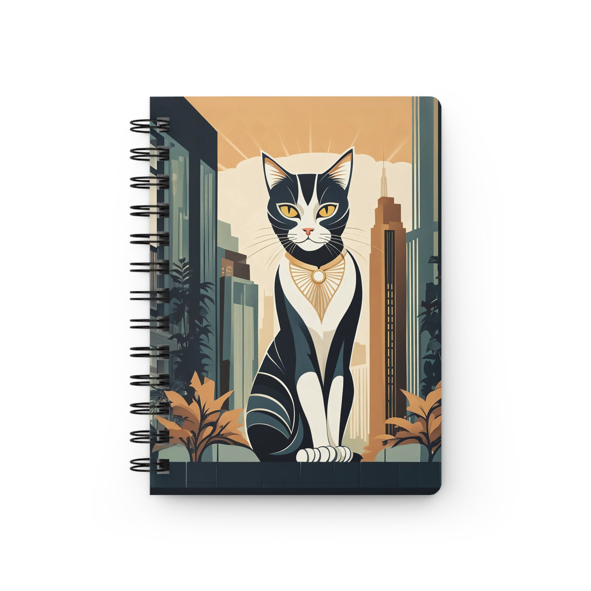 Art Deco City Cat Spiral Journal