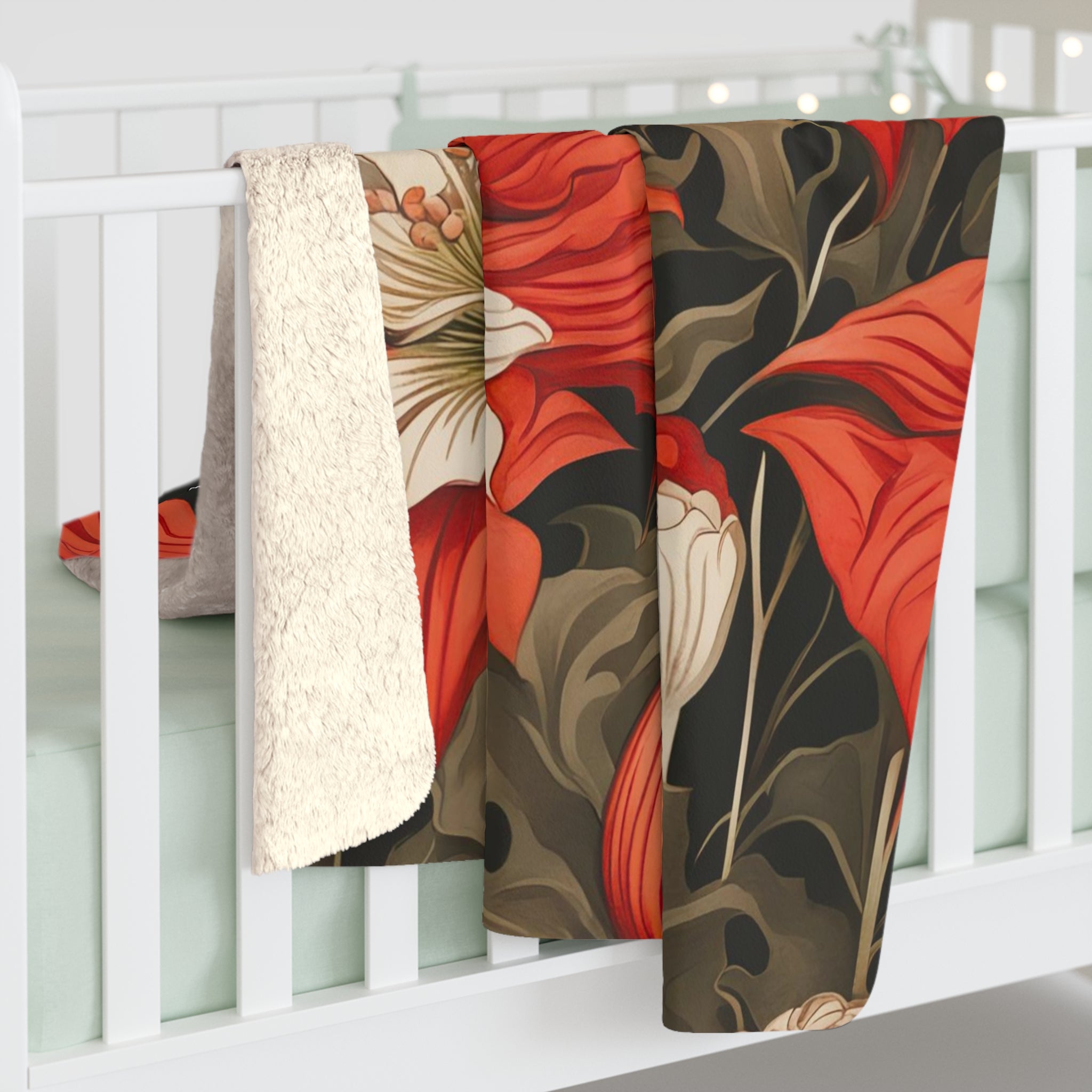 Red Winter Flowers, Sherpa Fleece Blanket