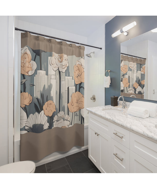 Urban Flowers, Shower Curtain, Taupe accent color - 71" x 74"