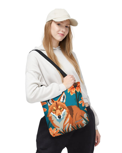 Coyote with Flowers Tote Bag with Cotton Handles For Everyday Use, 3 Sizes