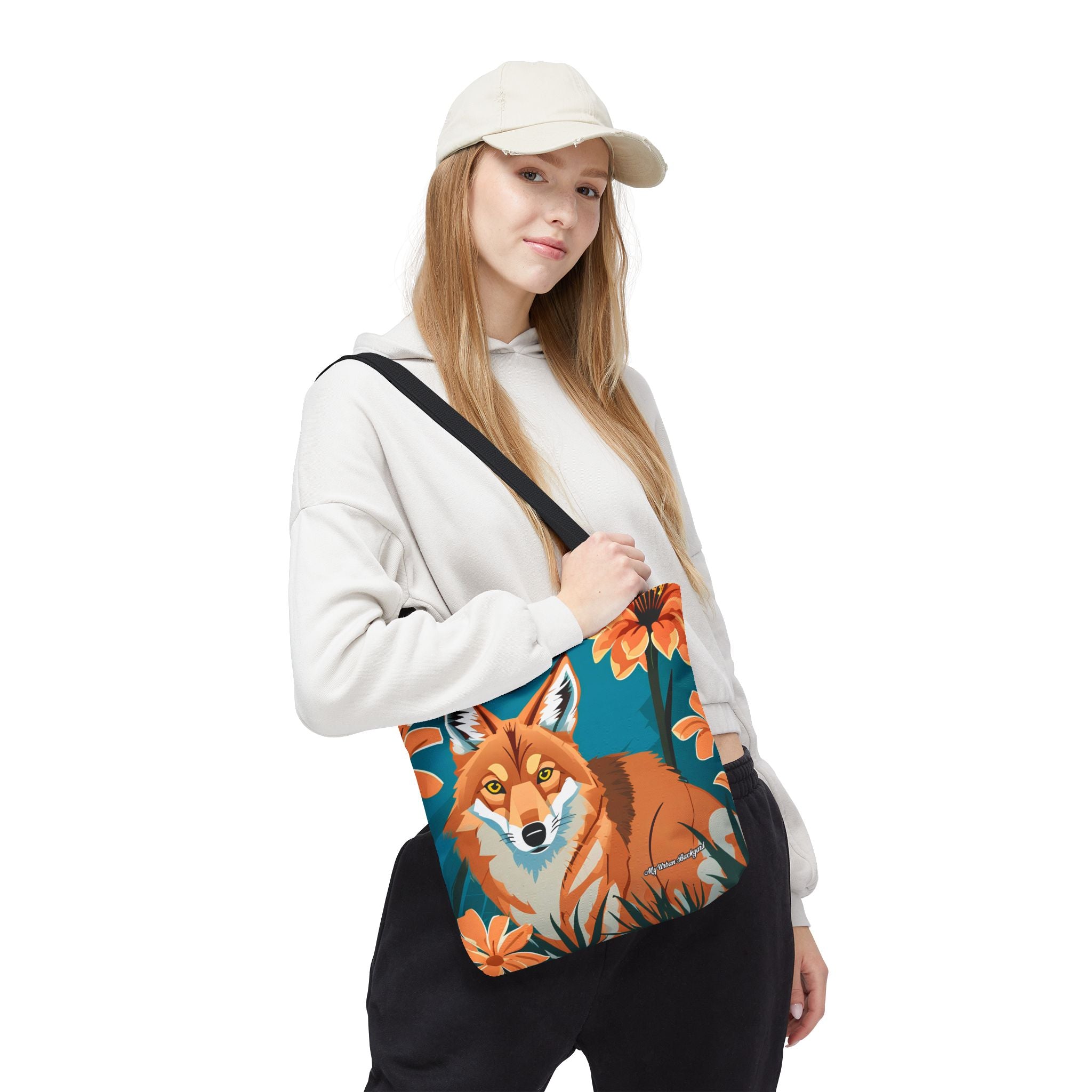 Coyote with Flowers Tote Bag with Cotton Handles For Everyday Use, 3 Sizes
