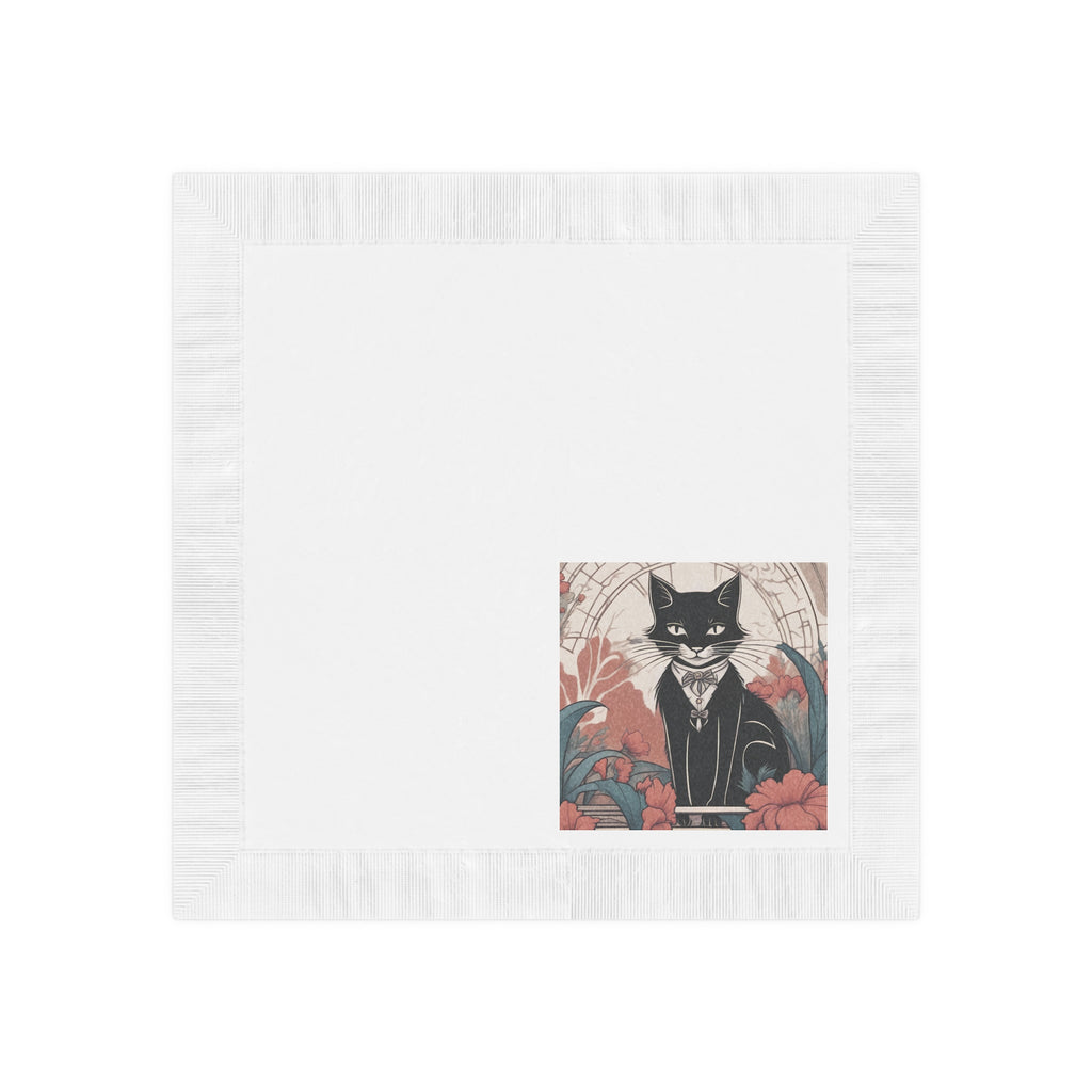Tuxedo Cat with Flowers Napkins