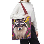 Raccoon and Flowers Tote Bag with Cotton Handles For Everyday Use, 3 Sizes
