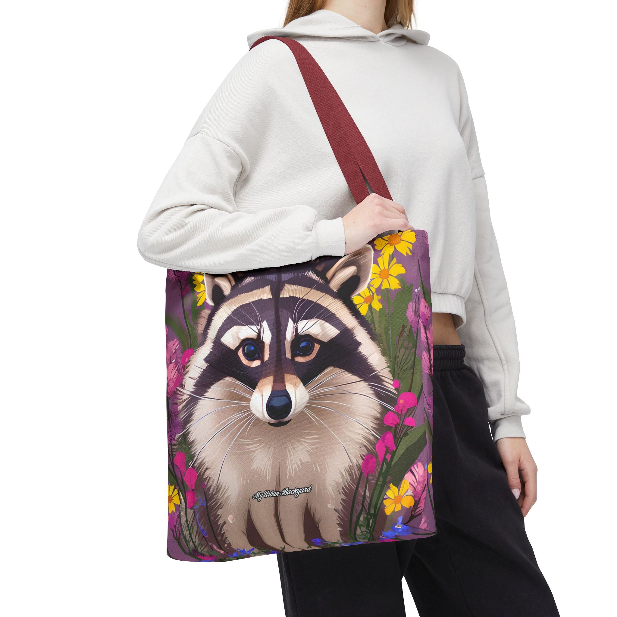 Raccoon and Flowers Tote Bag with Cotton Handles For Everyday Use, 3 Sizes