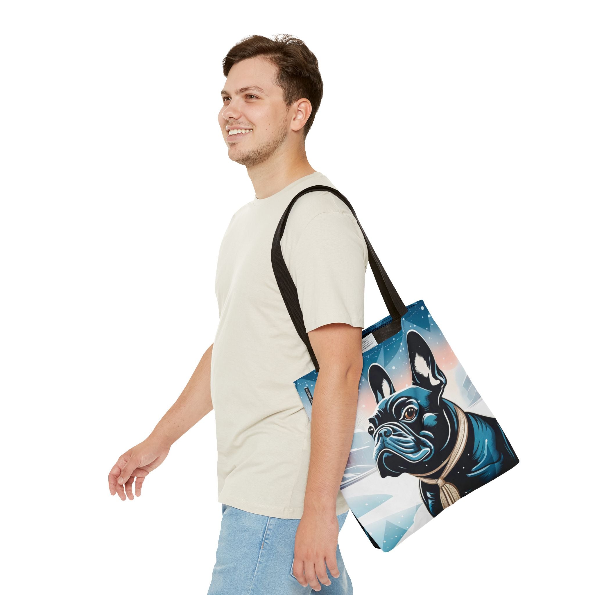 French Bulldog Winter Tote Bag — Snowy Pup All-Over Print Tote