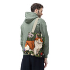 Orange Cat with Flowers, Tote Bag w Cotton Handles