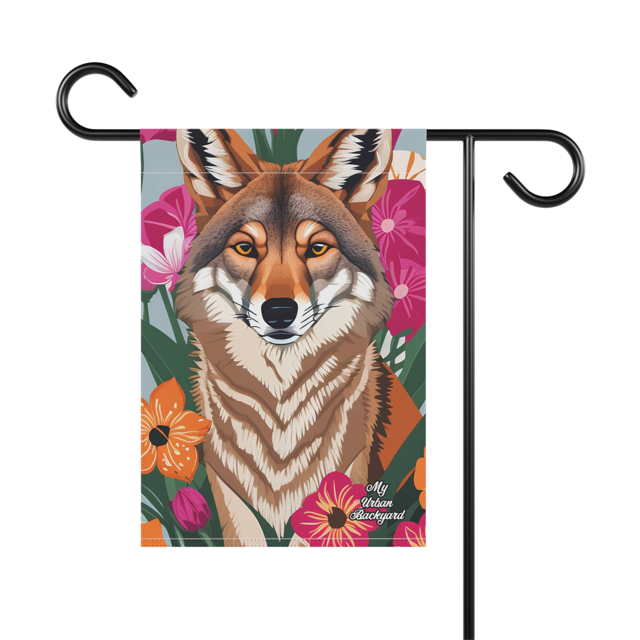 Coyote and Vibrant Flowers, Garden Flag
