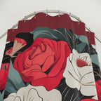 Maroon Shower Curtain with Floral Shower Curtain, Gift for Her, Romantic Style - 71" x 74"