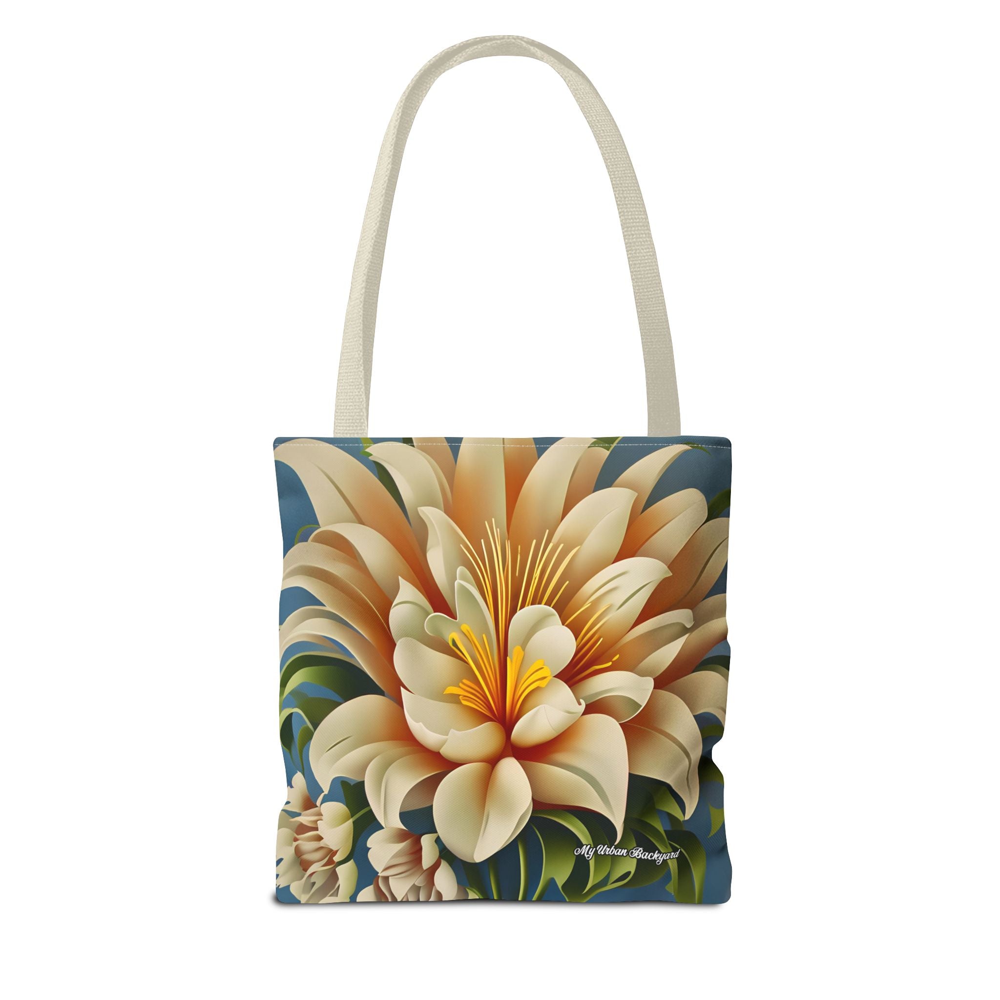 Large White Flower Tote Bag with Cotton Handles For Everyday Use, 3 Sizes