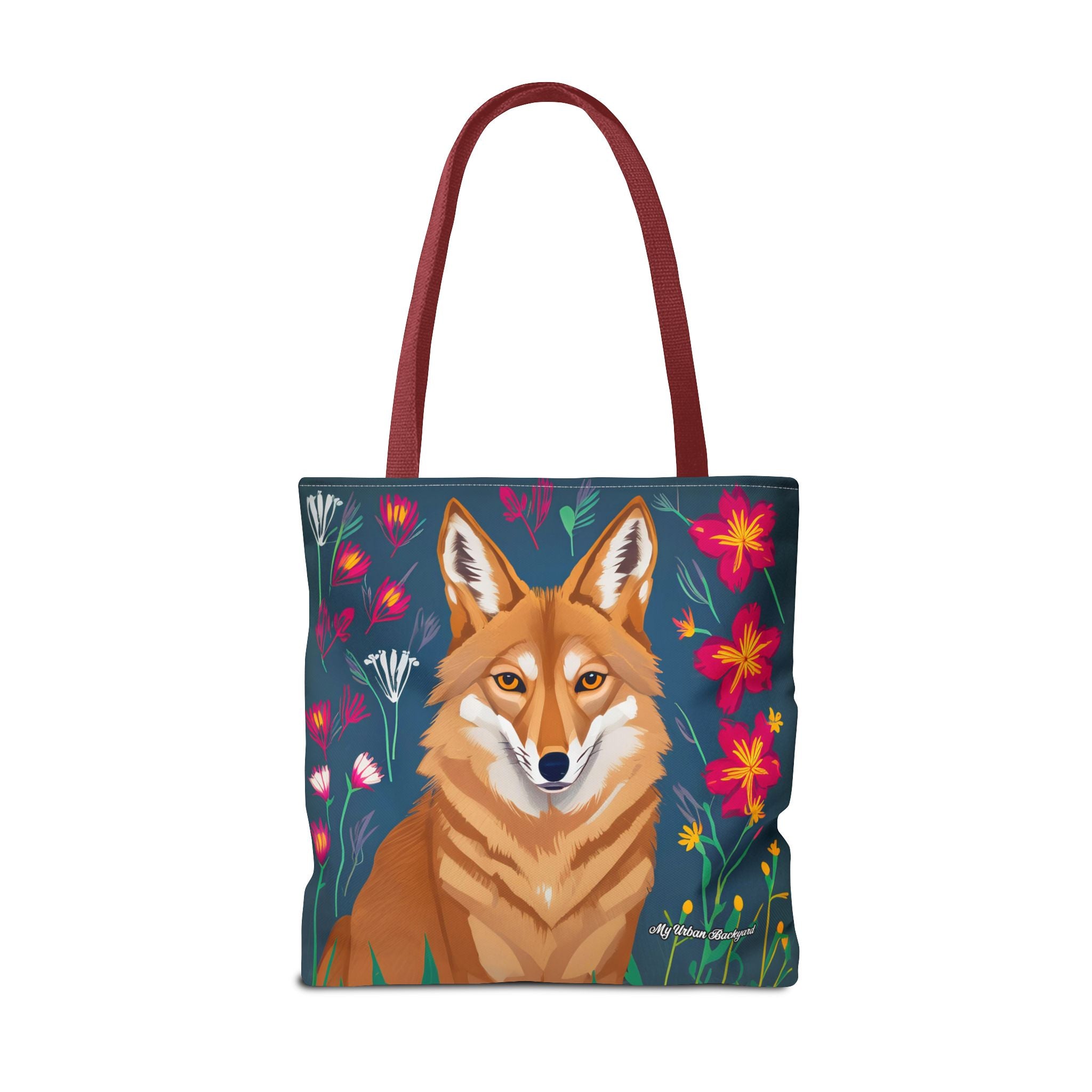 Coyote w Red Flowers Tote Bag with Cotton Handles For Everyday Use, 3 Sizes