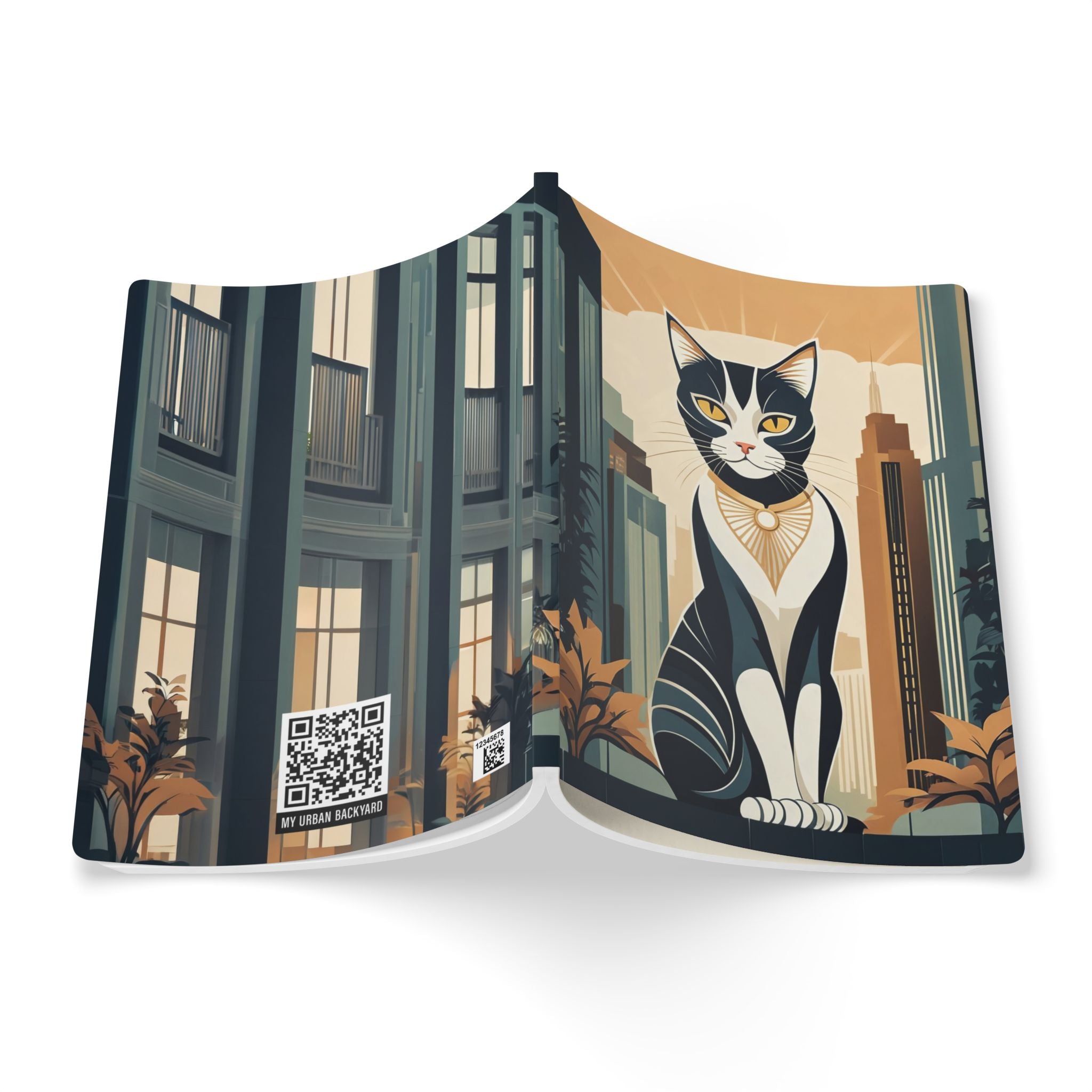 Art Deco City Cat Softcover Lined Journal