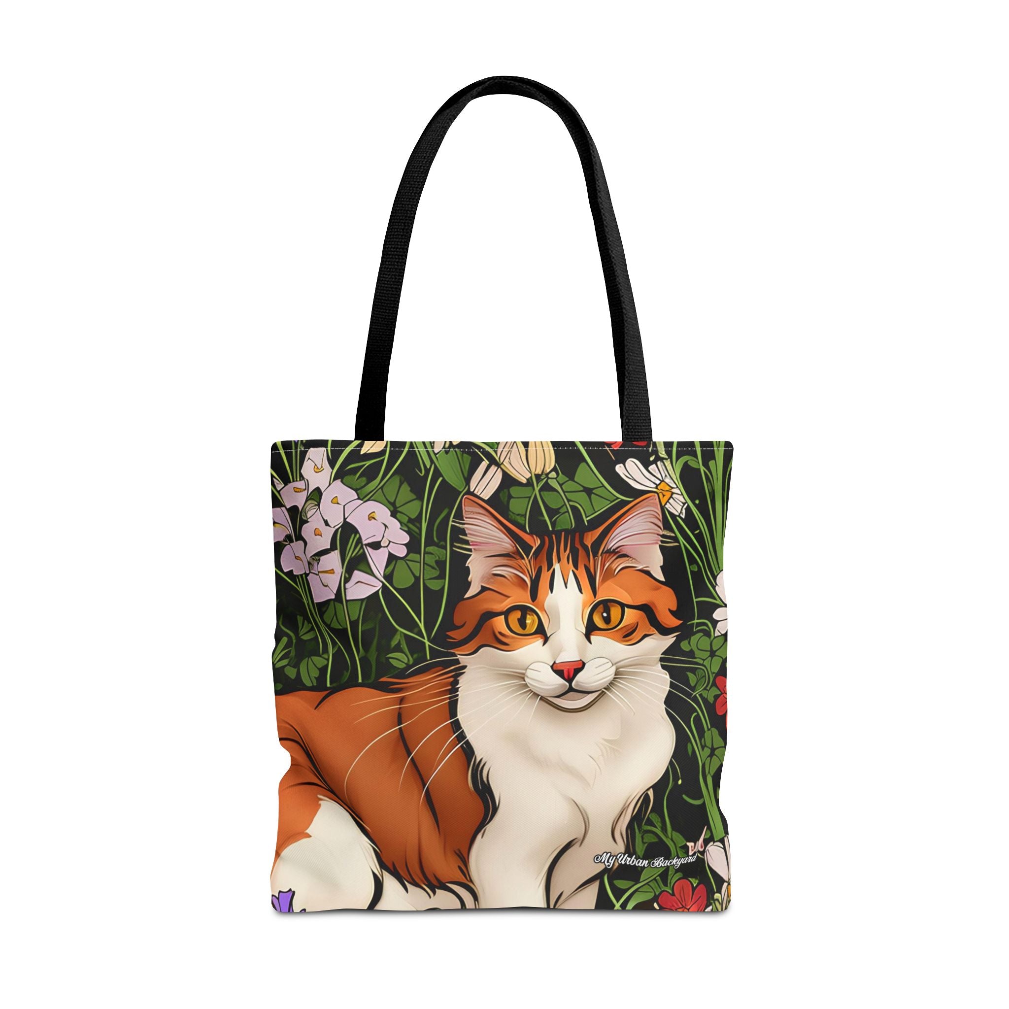 Orange Cat with Flowers Tote Bag with Cotton Handles For Everyday Use, 3 Sizes