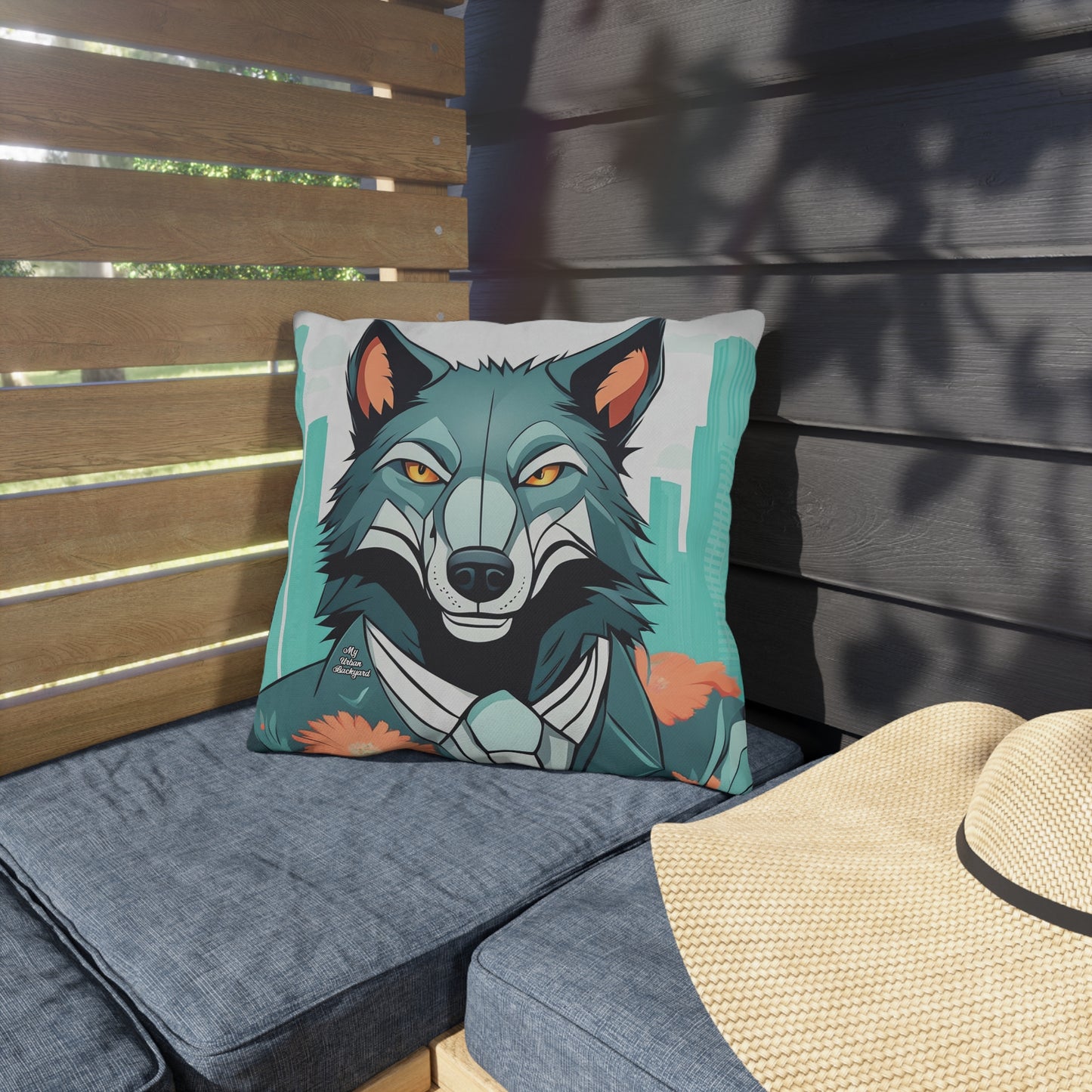 Vincent Blueclaw, Wolf Throw Pillow, Indoor/Outdoor Decor for Home or Office