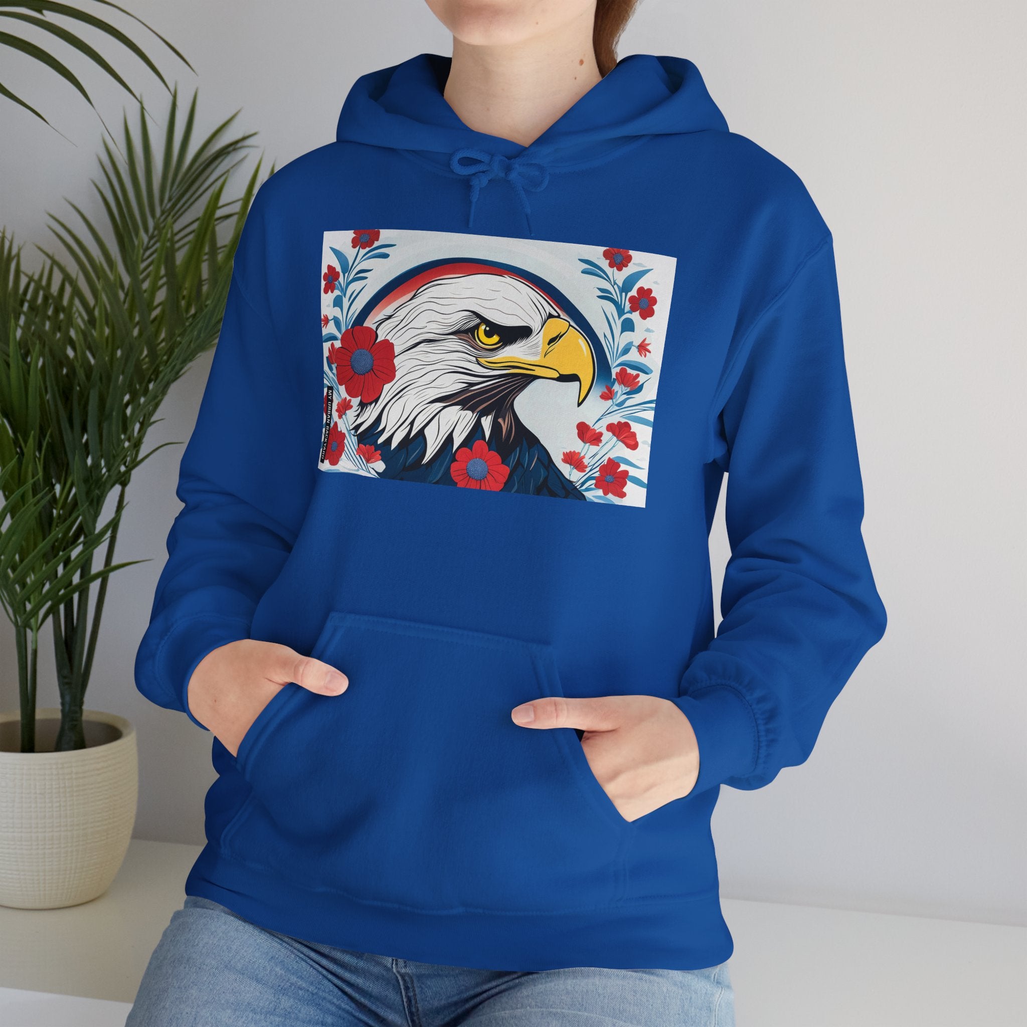 Bald Eagle w Flowers, Unisex Hoodie w Front Pocket