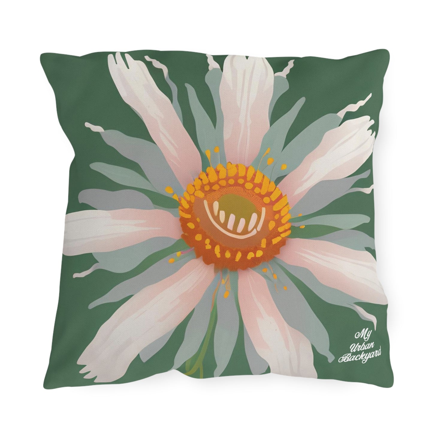 Large White Flower, Amber accent color, Indoor/Outdoor Throw Pillow Decor for Patio or Office