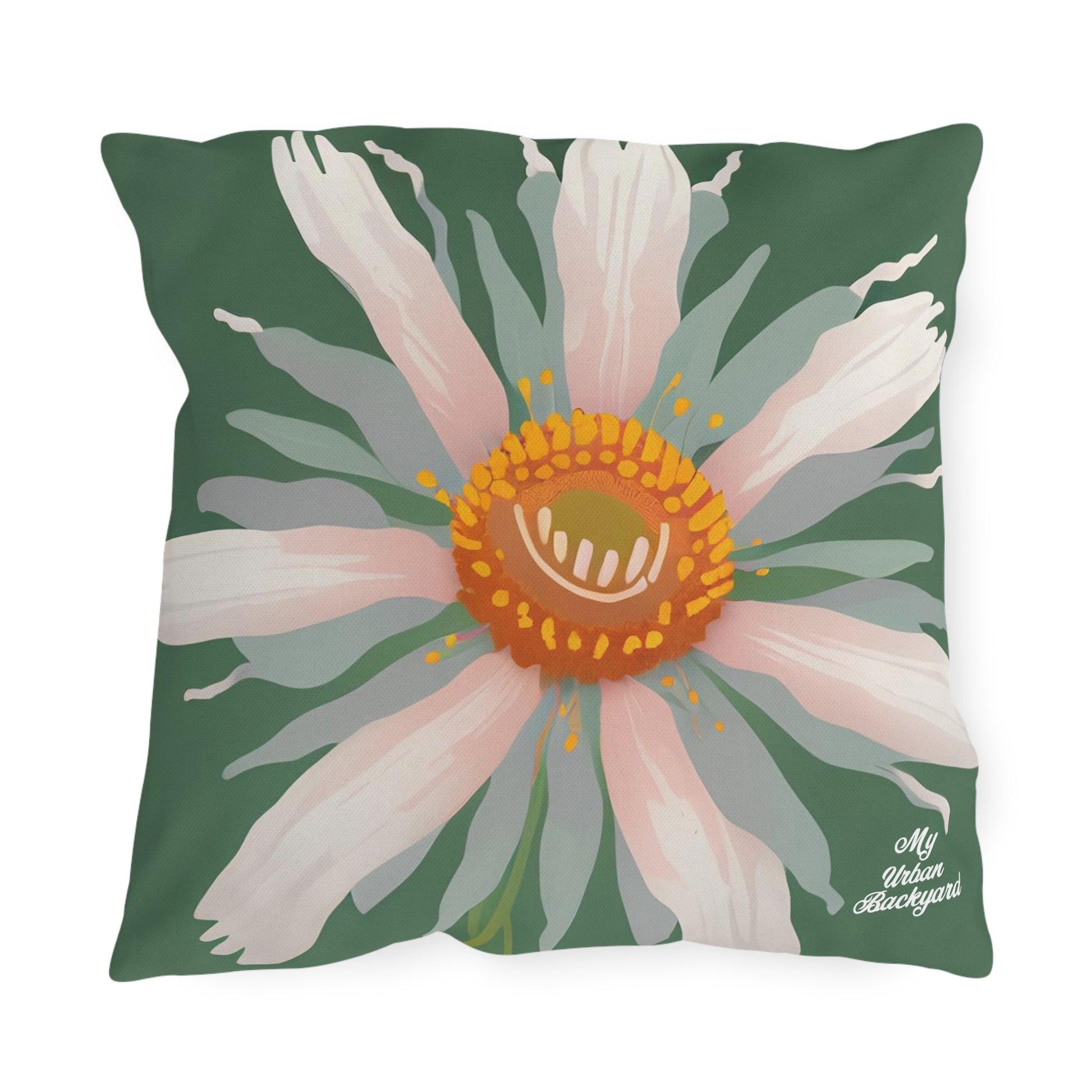 Large White Flower, Amber accent color, Throw Pillow, Indoor/Outdoor Decor for Home or Office