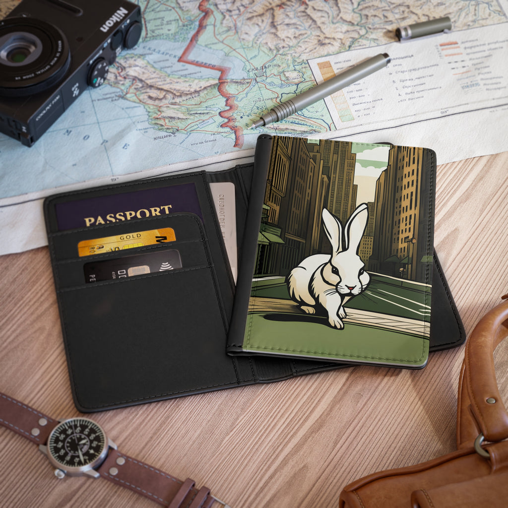 White Rabbit on a City Street Passport Cover