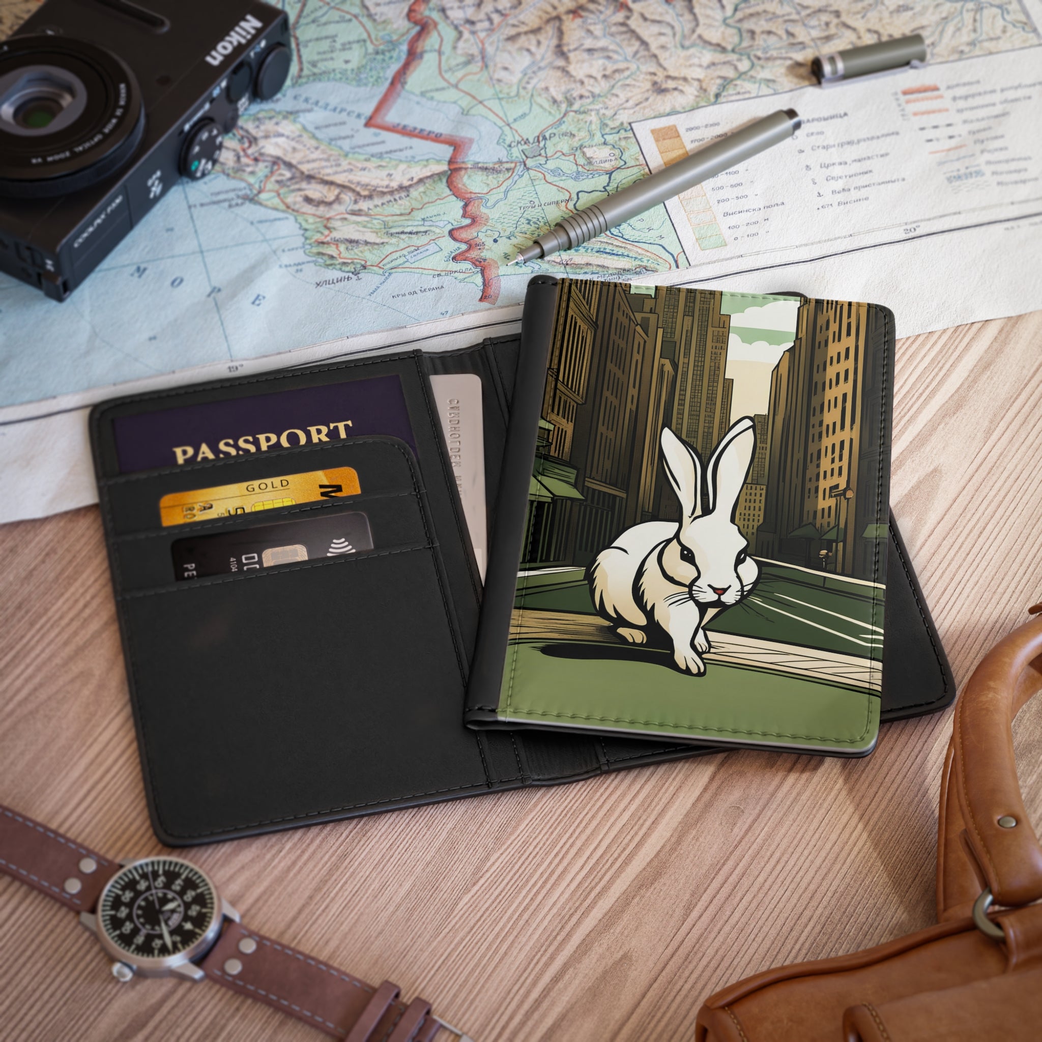 White Rabbit on a City Street Passport Cover