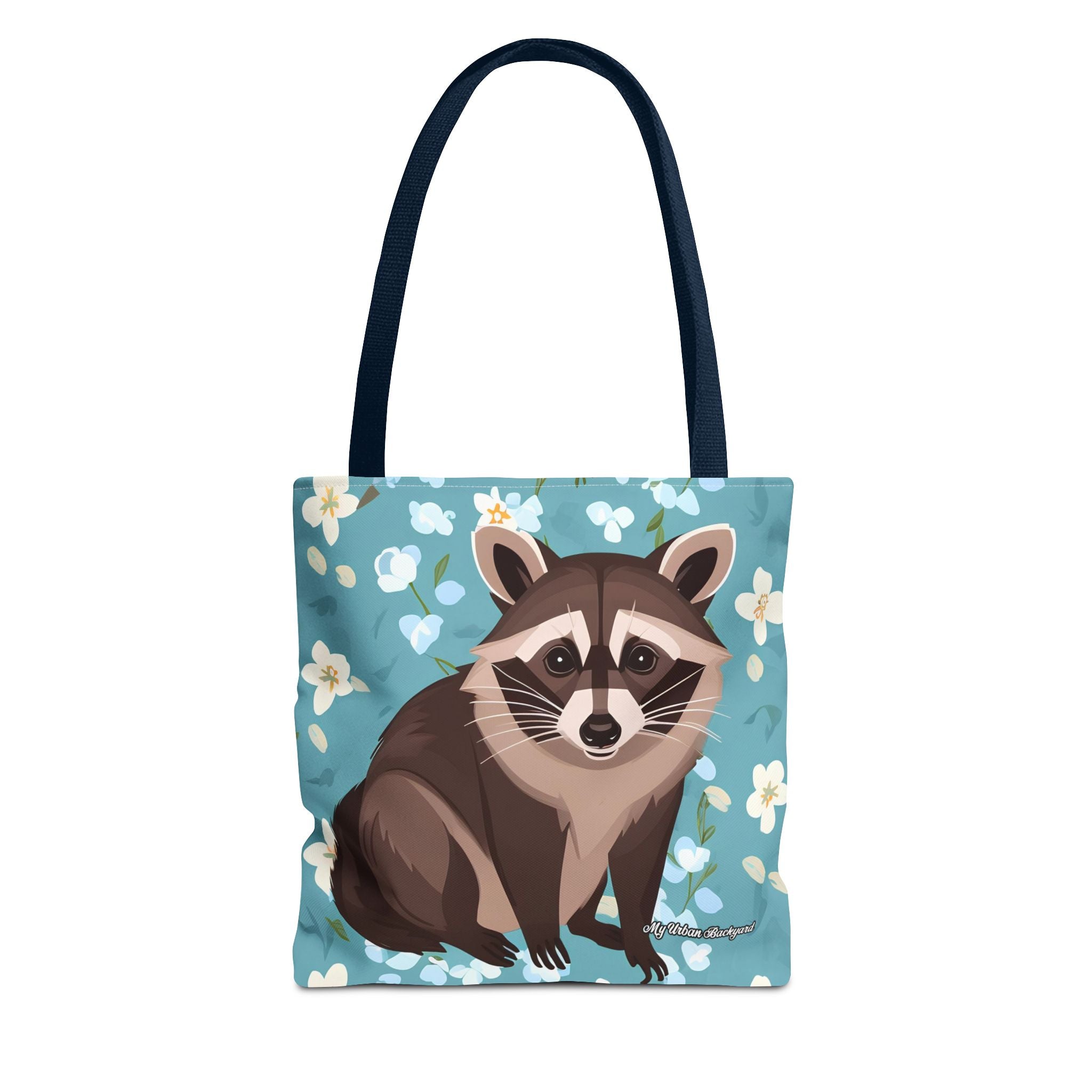 Young Raccoon w Flowers Tote Bag with Cotton Handles For Everyday Use, 3 Sizes
