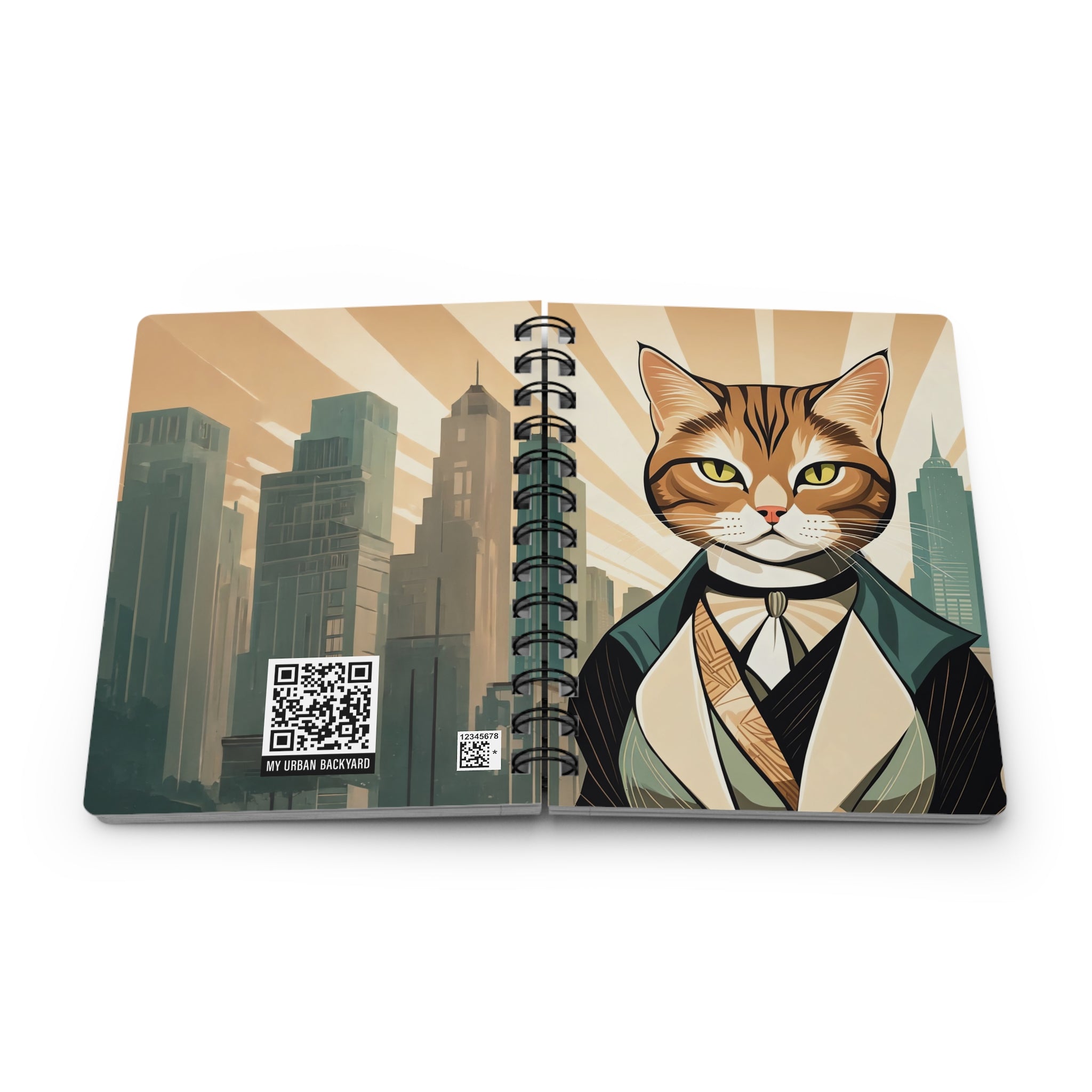 Dapper Art Deco Tabby Cat Spiral Journal