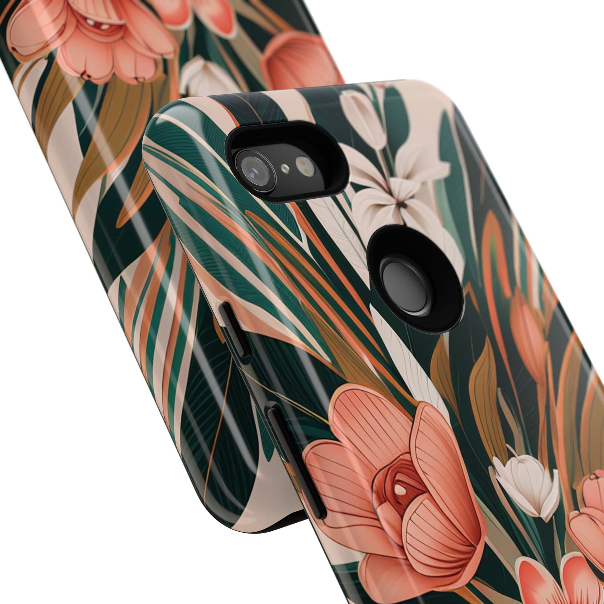 Peach Art Deco Flowers, Cell Phone Case - Apple, Samsung, Google Pixel