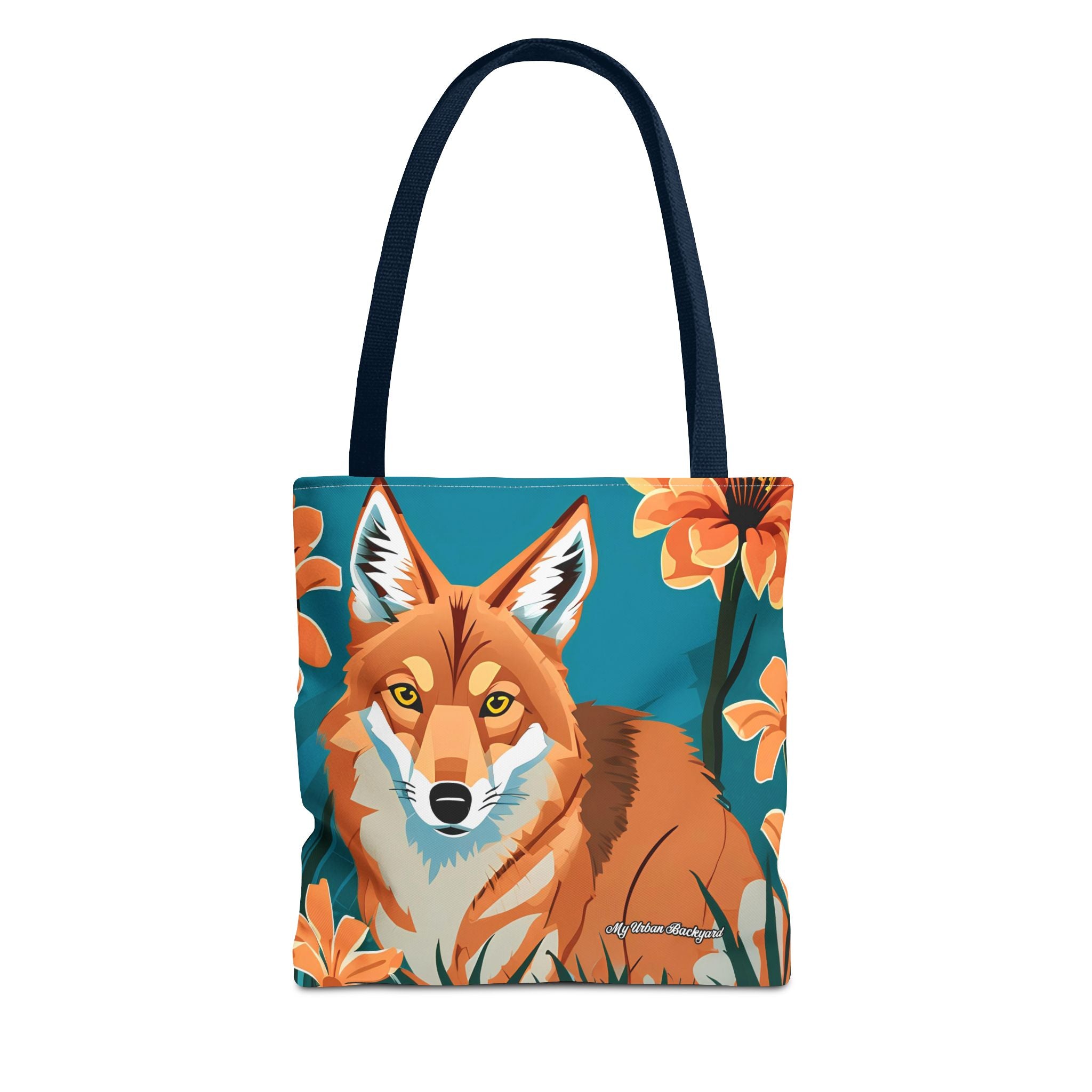 Coyote with Flowers Tote Bag with Cotton Handles For Everyday Use, 3 Sizes