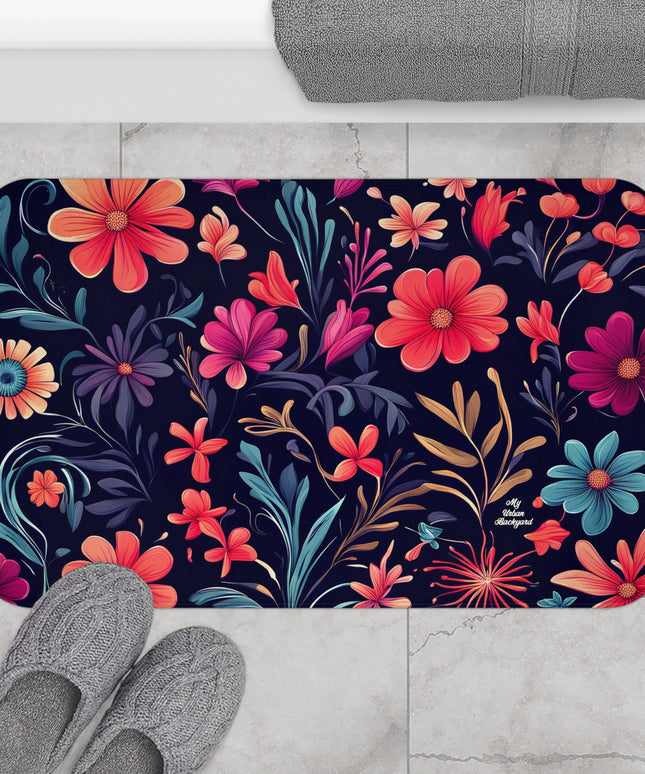 Night Blooming Wildflowers, Memory Foam Bath Mat - Cozy Bathroom Essential