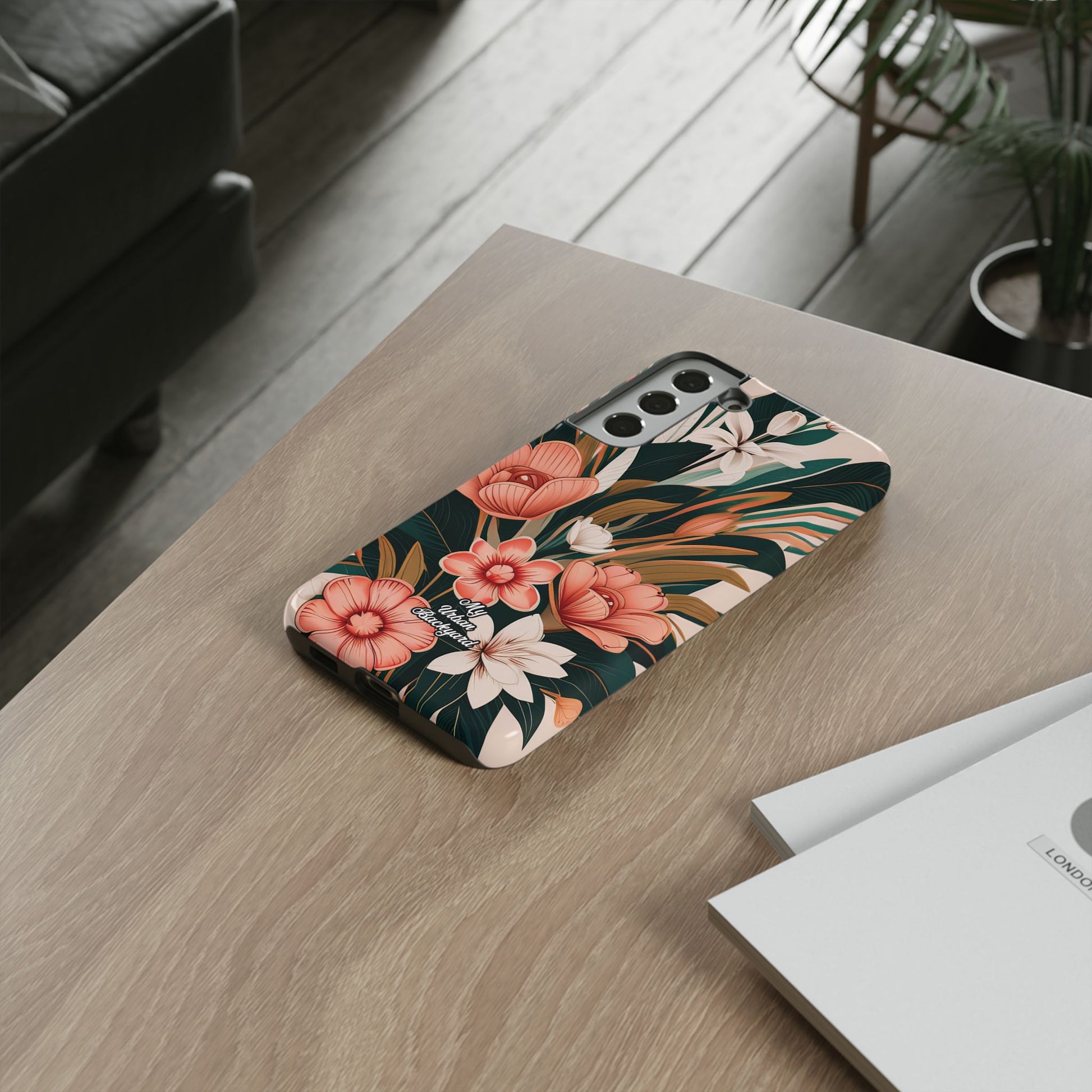 Peach Art Deco Flowers, Cell Phone Case - Apple, Samsung, Google Pixel