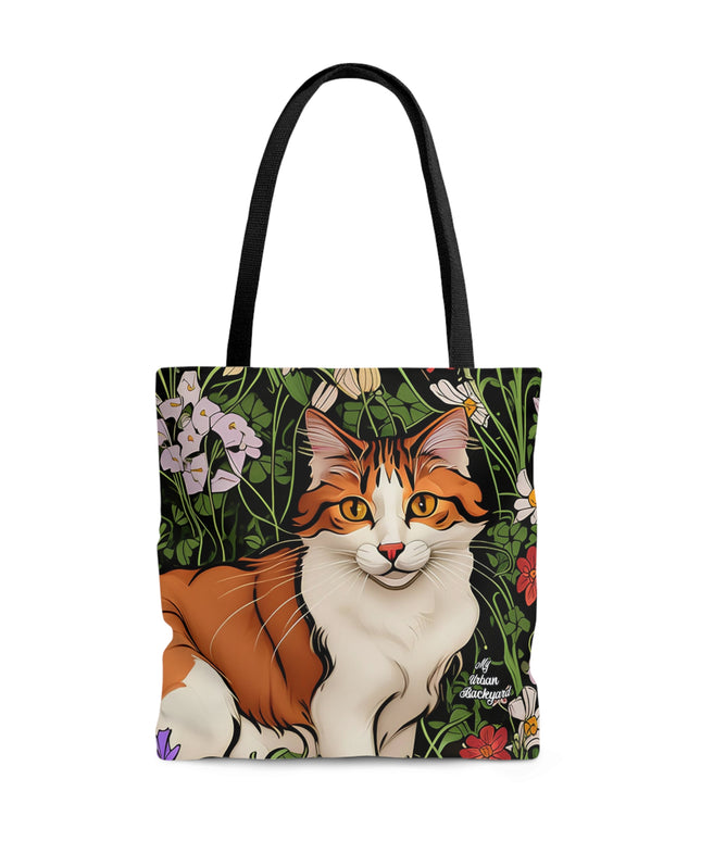 Orange Cat with Flowers, Tote Bag for Everyday Use - Durable and Functional