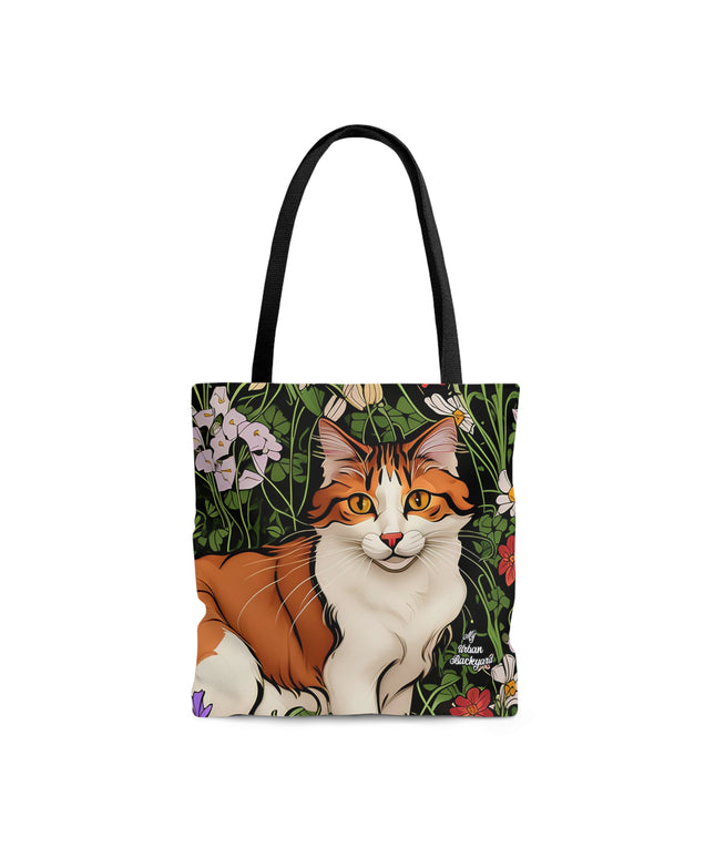 Orange Cat with Flowers, Tote Bag for Everyday Use - Durable and Functional