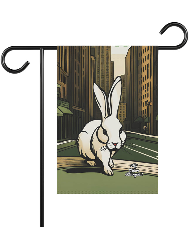 White Rabbit on a City Street, Garden Flag for Yard, Patio, Porch, or Work, 12"x18" - Flag only
