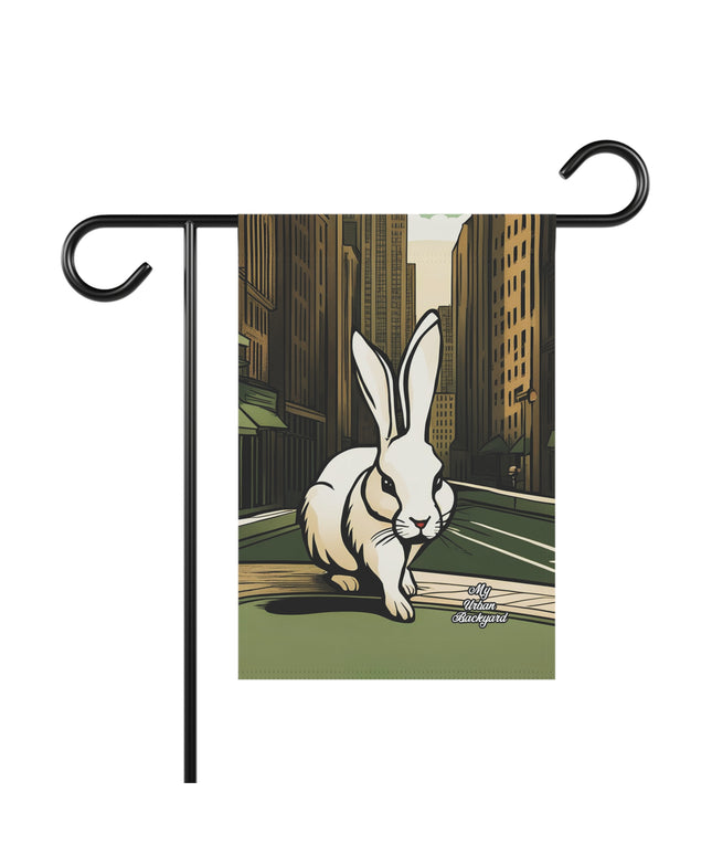 White Rabbit on a City Street, Garden Flag for Yard, Patio, Porch, or Work, 12"x18" - Flag only