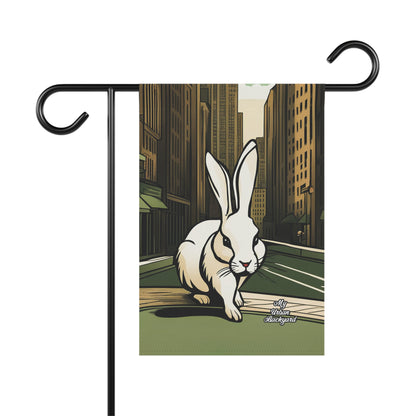 White Rabbit on a City Street, Garden Flag for Yard, Patio, Porch, or Work, 12"x18" - Flag only