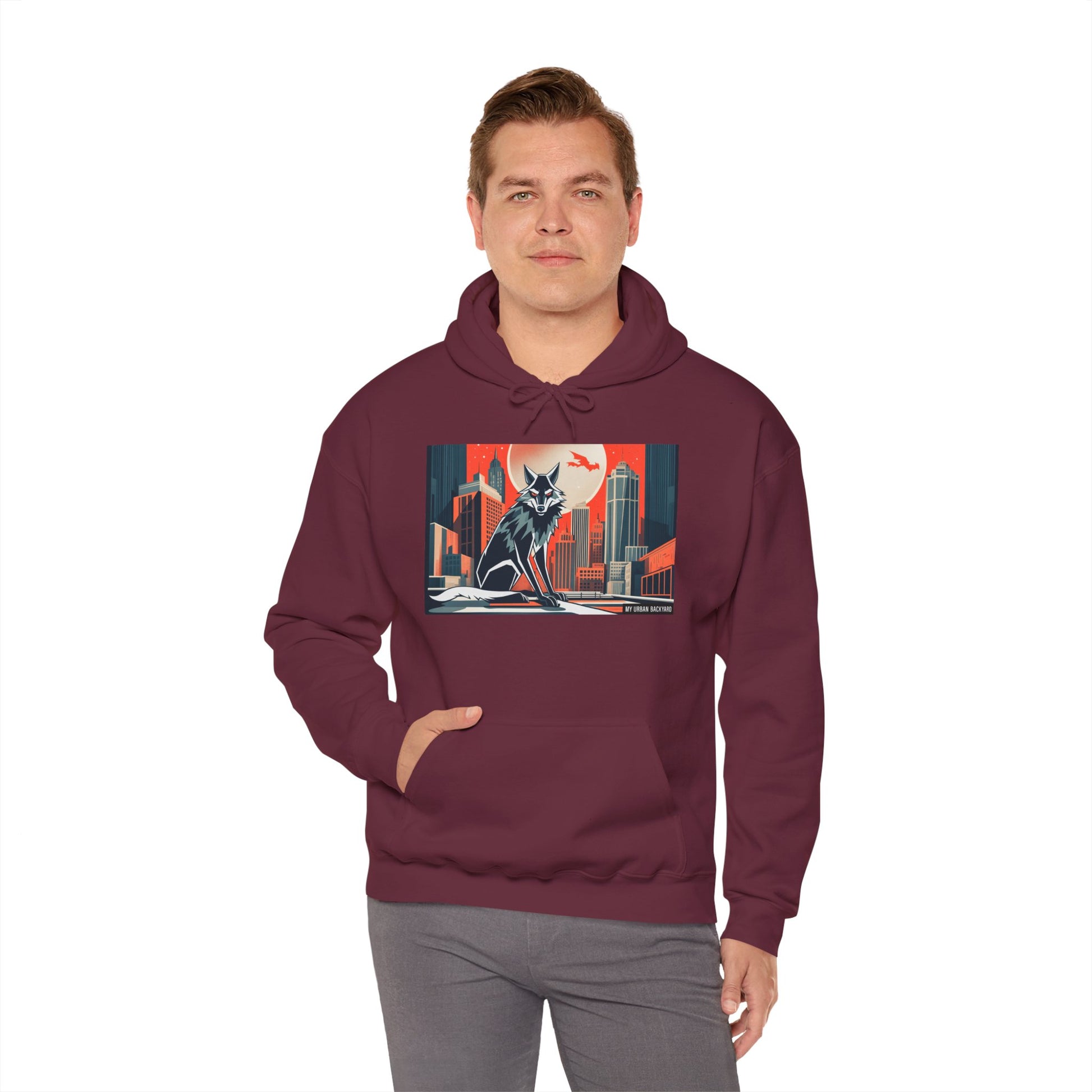 Urban Wolf Hoodie, Cozy Unisex Sweatshirt, Outdoor Adventure, Animal Lover Gift, Fall Style, Adventure Ready
