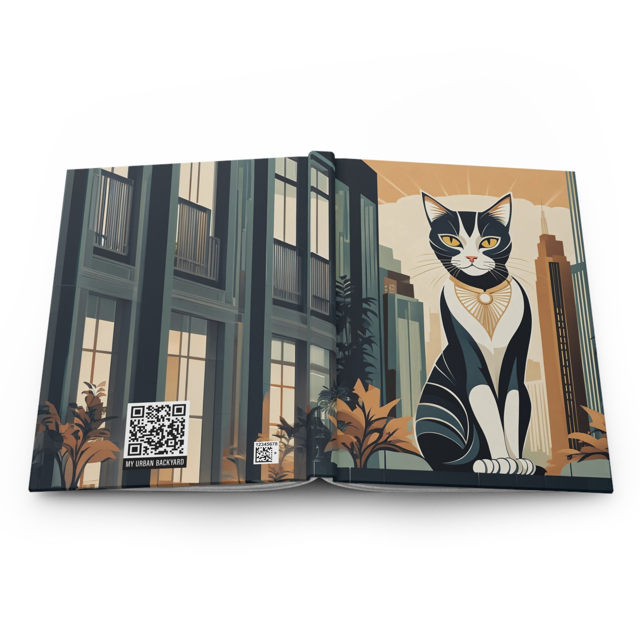 Art Deco City Cat Hardcover Lined Journal
