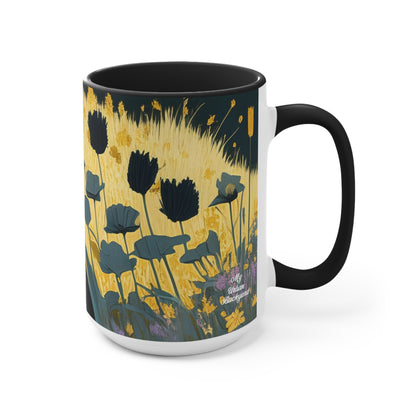 Black Cat with Black Flowers, Ceramic Mug - Perfect for Coffee, Tea, and More!