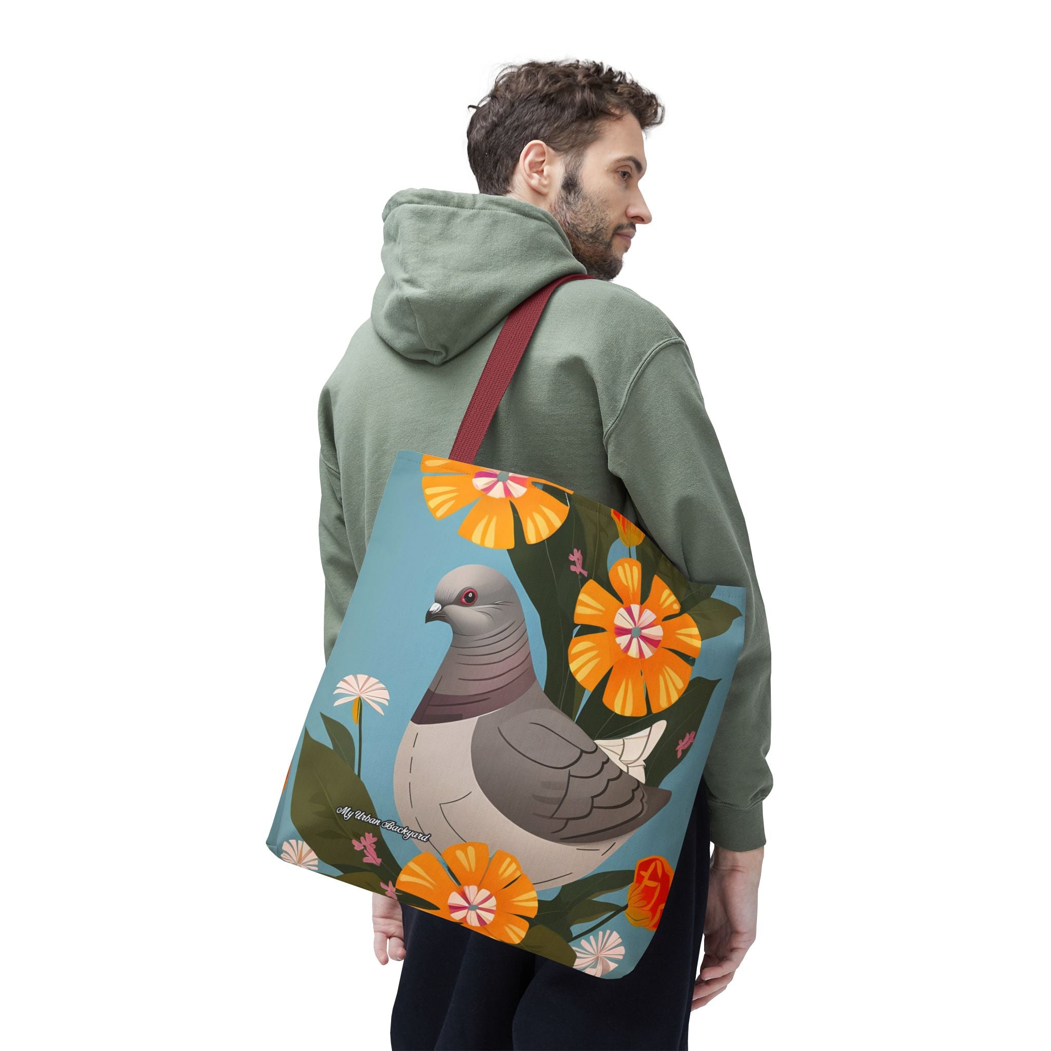 Pigeon and Yellow Flowers Tote Bag with Cotton Handles For Everyday Use, 3 Sizes
