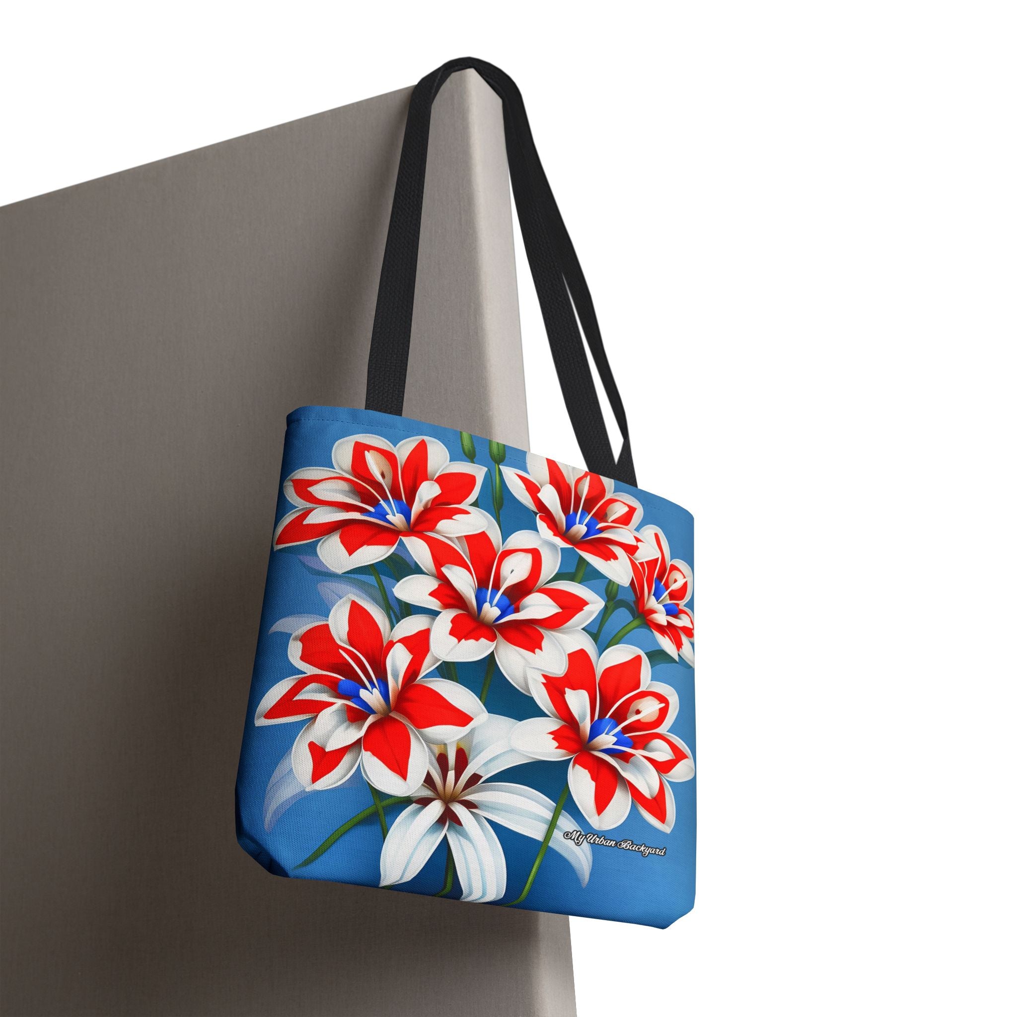 Bouquet of Red White and Blue Flowers Tote Bag with Cotton Handles For Everyday Use, 3 Sizes