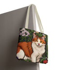 Orange Cat with Flowers Tote Bag with Cotton Handles For Everyday Use, 3 Sizes