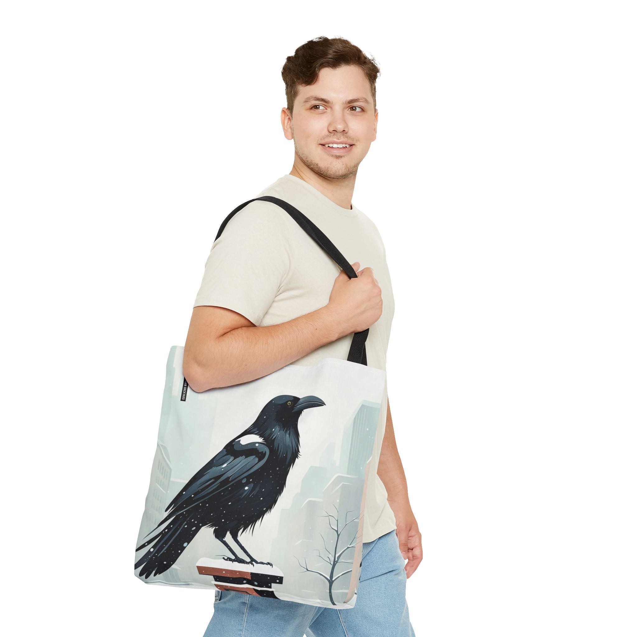 Winter Crow Tote Bag with Cotton Handles For Everyday Use, 3 Sizes