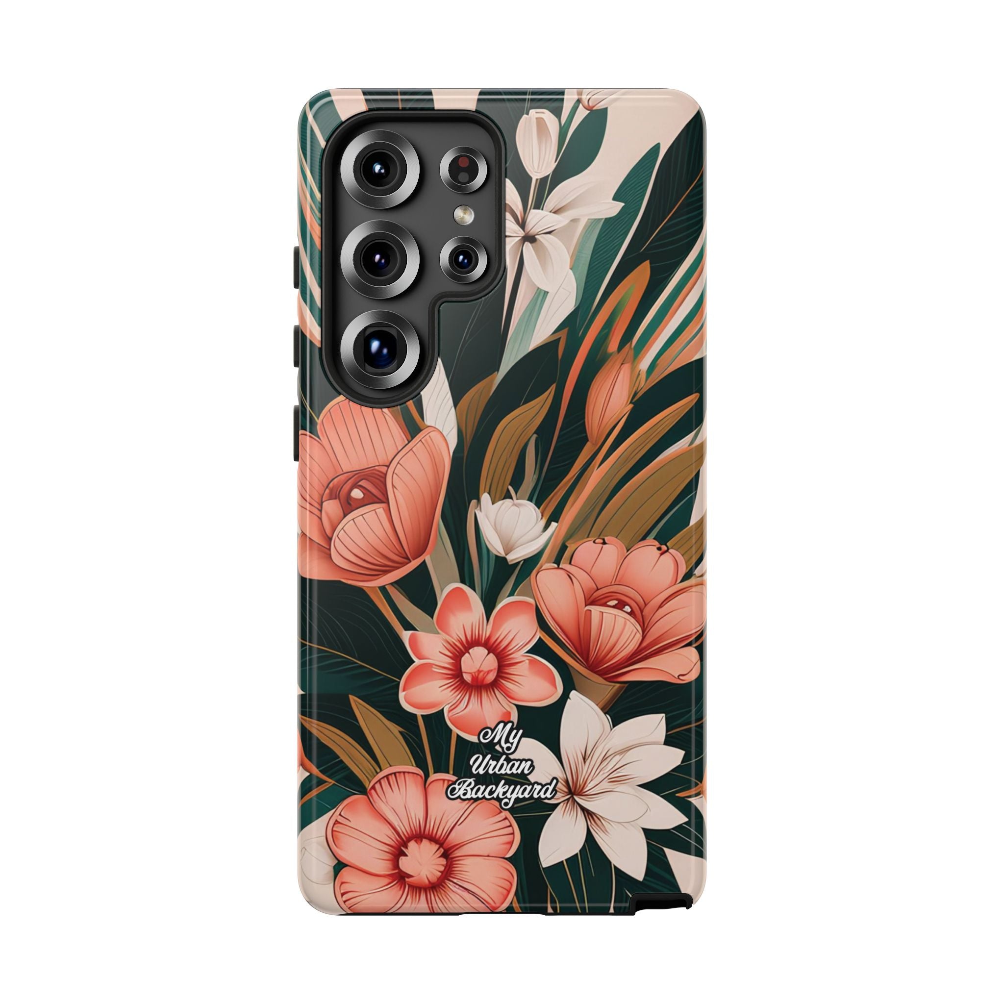 Peach Art Deco Flowers, Cell Phone Case