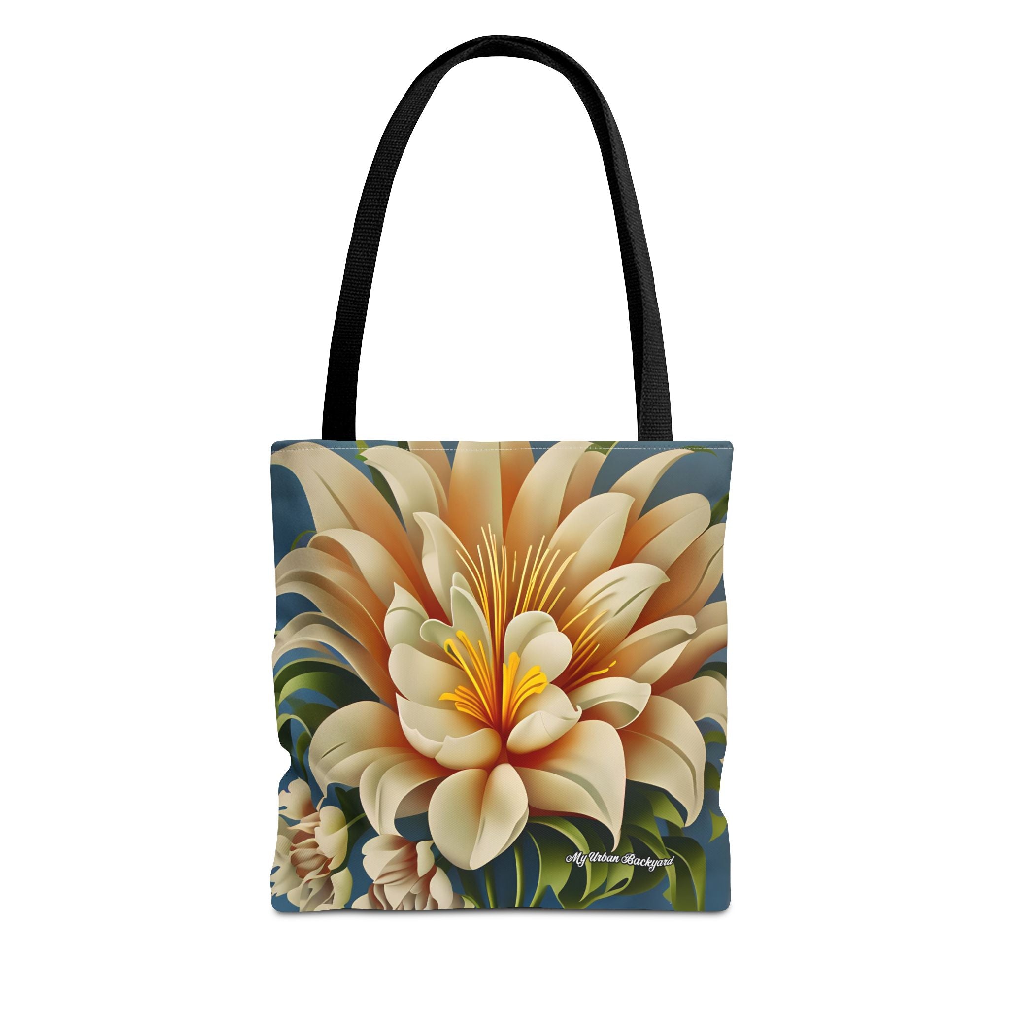 Large White Flower Tote Bag with Cotton Handles For Everyday Use, 3 Sizes