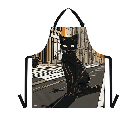 Black Cat in the City, Cooking Apron With Front Pockets