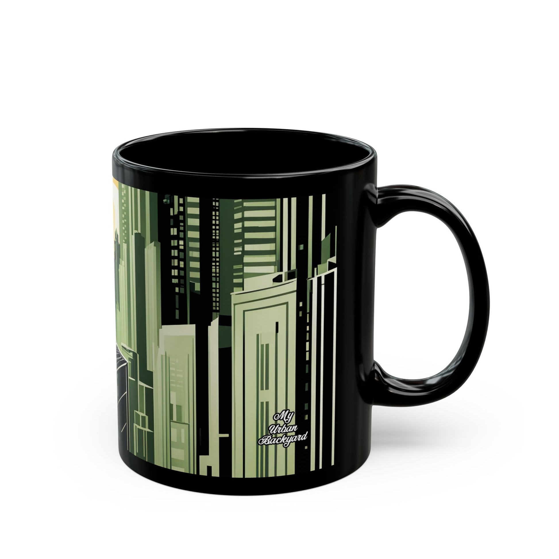 Art Deco Coyote Mug, Unique 11oz/15oz Black Coffee Cup, Retro Home Decor, Gift for Animal Lovers, Vintage Style, Perfect for Any Occasion