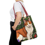 Orange Cat with Flowers Tote Bag with Cotton Handles For Everyday Use, 3 Sizes